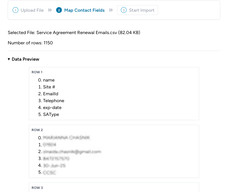 CRM Import Contacts Web Page